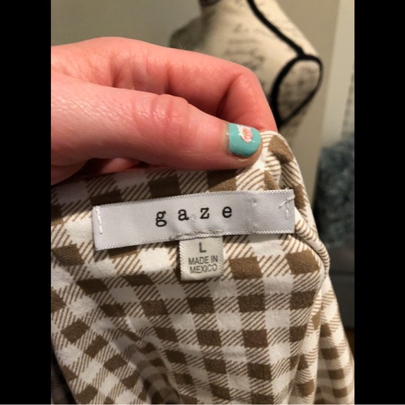 “Gaze” women’s brown & white checker camisole/tank top/spaghetti strap bodysuit - Picture 8 of 8